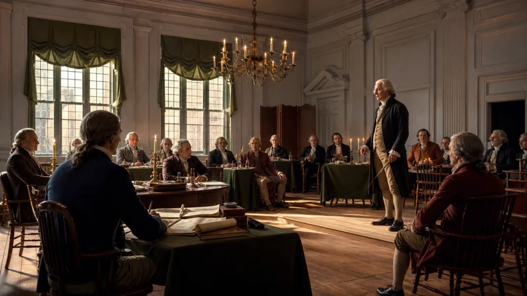 Delegates debating the United States Constitution in Philadelphia in 1787