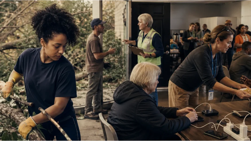 Trained volunteers coordinating food, cleanup and recovery after an American storm