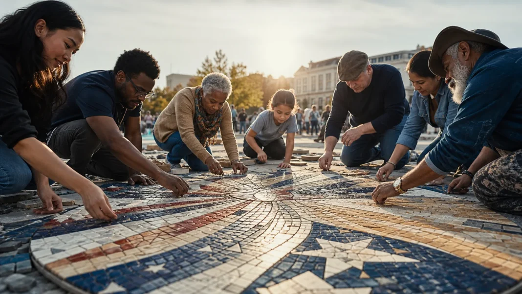 Americans of many backgrounds assembling a shared civic mosaic