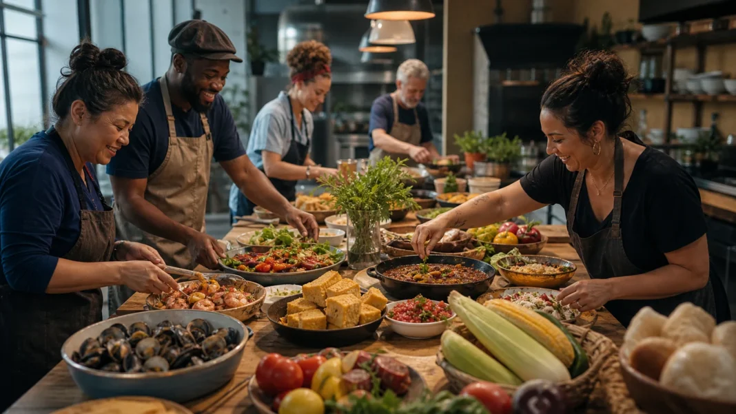 A welcoming American table filled with dishes from several regions and cultures